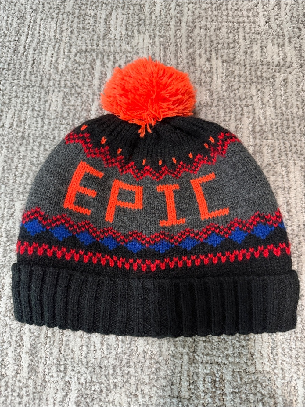 Old Navy Kids EPIC Pom Beanie Hat in Gray, Black and Orange